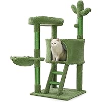 Mile High Life | Cat Tree Tower 43" for Indoor Cats | Cat Condo with Hammock and Cactus Scratching Posts Tree for Kittens | T