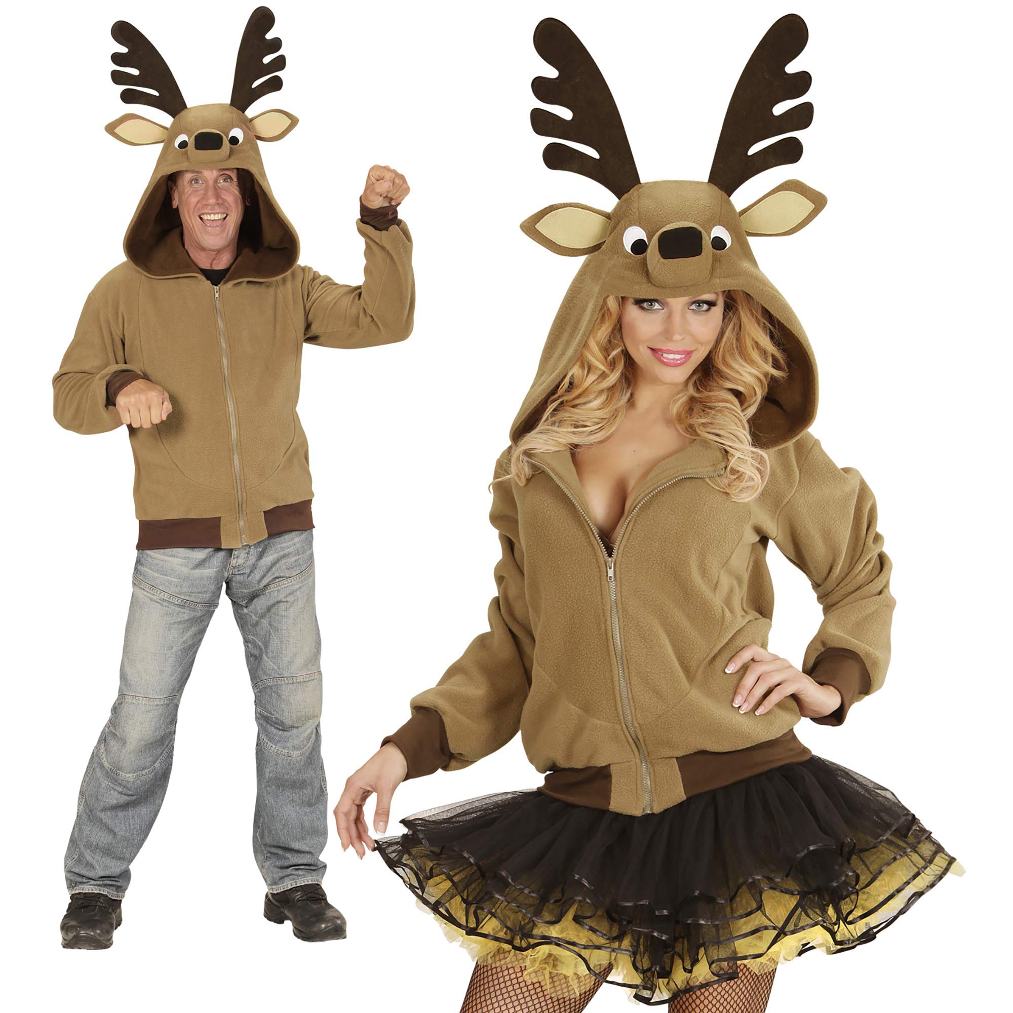 Widmann 07018 ? Adult KOSTÃ1/4 M Reindeer Knit Hoodie, Brown,