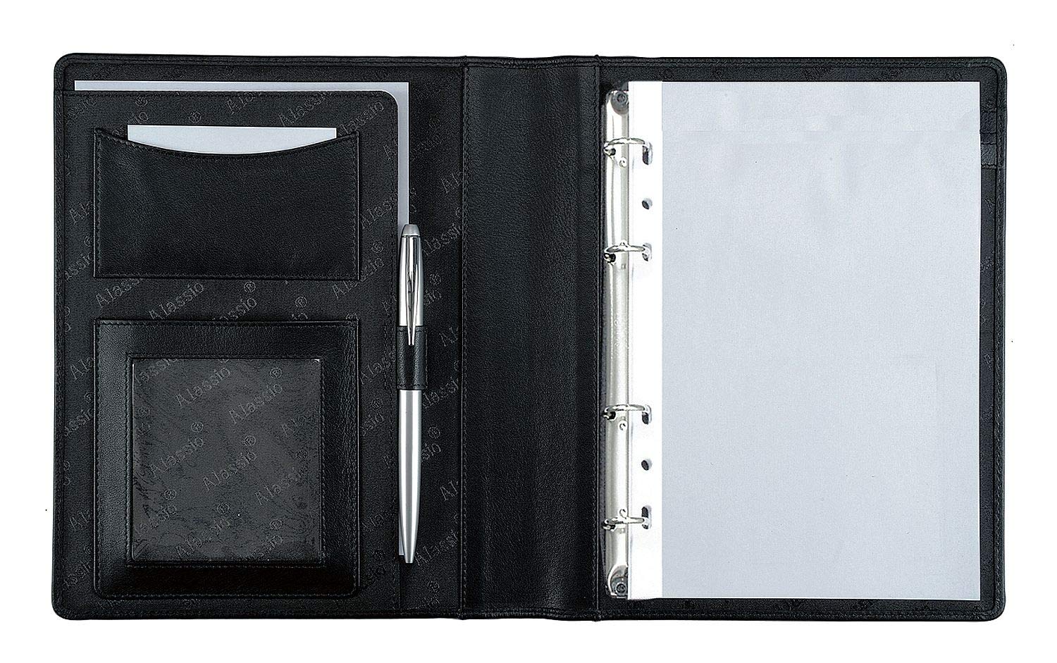 Alassio Benaco 30003-1 A5 Imitation Leather Ring Binder with Pocket Calculator Black