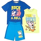 Peppa Pig Boys 3 Piece Short Set Short Sleeve Shirt Tank Top Shirt and Shorts 3 Pack Bundle Set for Kids Toddlers
