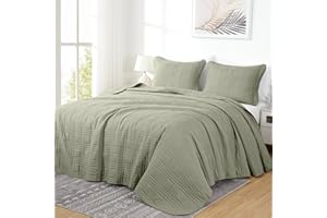Chezmoi Collection Kingston King Size Bedspread Set, 3-Piece Sage Green Oversized Quilted Microfiber Lightweight Bedspread Coverlet (118"x106") for All Seasons