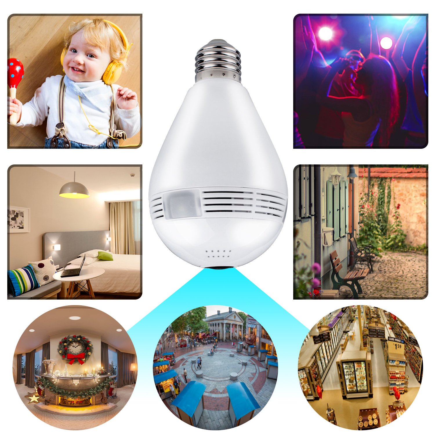 360°HD Wifi Bulb Hidden IP Camera 1080P Panoramic Security Spy Cam LED