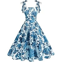 Amazon.com: 50s Style Dresses for Women 1950s Vintage Floral Cocktail Swing  Dress Spaghetti Strap Square Neck Audrey Hepburn Rockabilly Dress Retro  Church Flare A Line Casual Graduation Tea Party Dresses Blue S :