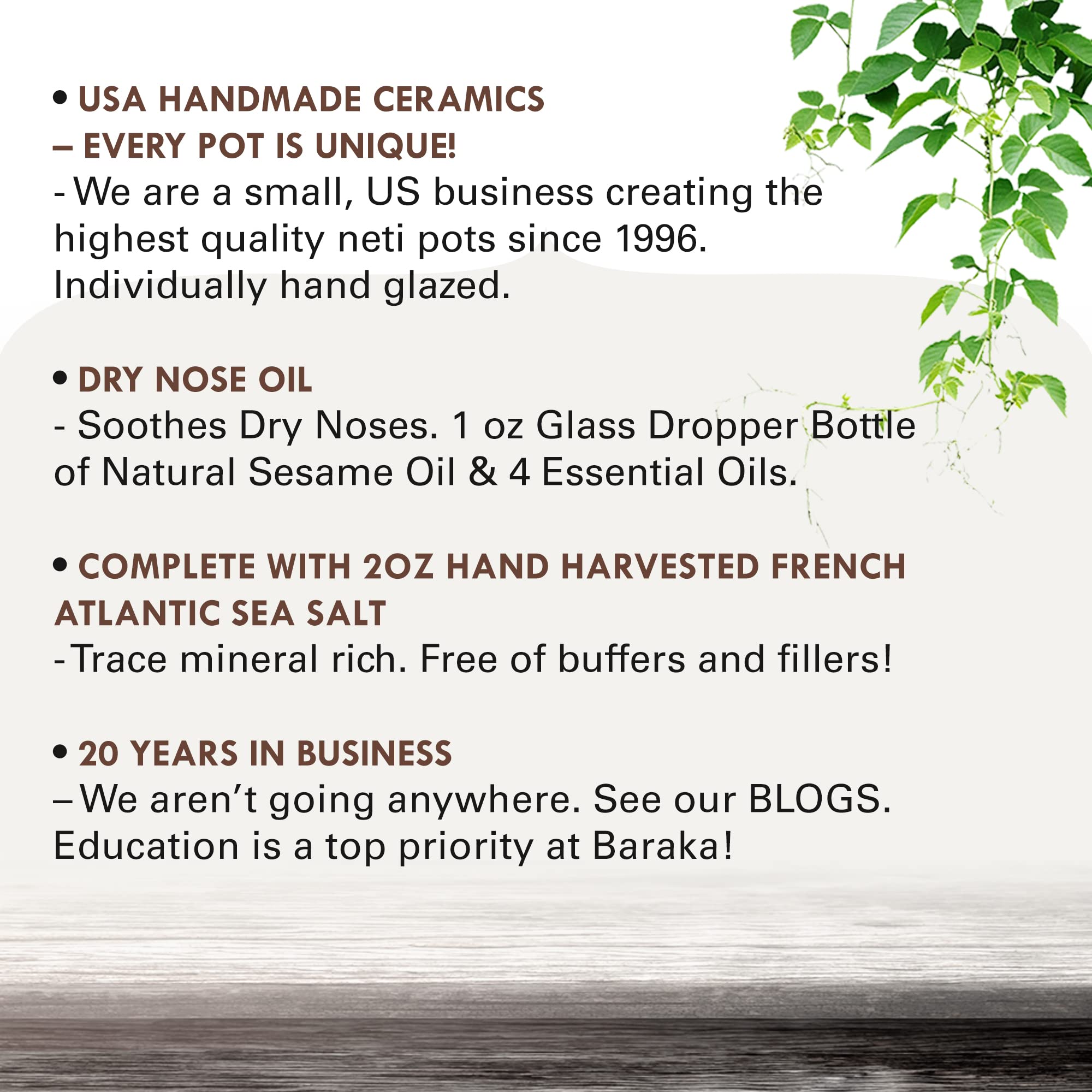 Baraka Sinus Ayurvedic Care Kit - Ceramic Neti Pot (Jade), Perfect for Sinus Relief. (1 oz) Premium Quality Essential Oils and Mineral Salt Rinse (2 oz).