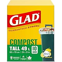 Glad 100% Compostable Bags - Tall 49 Litres - Lemon scent, 10 Food Compost Bags