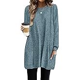 OFEEFAN Long Sleeve Shirts for Women Long Sweaters with Pockets Tunic Tops Loose Fit