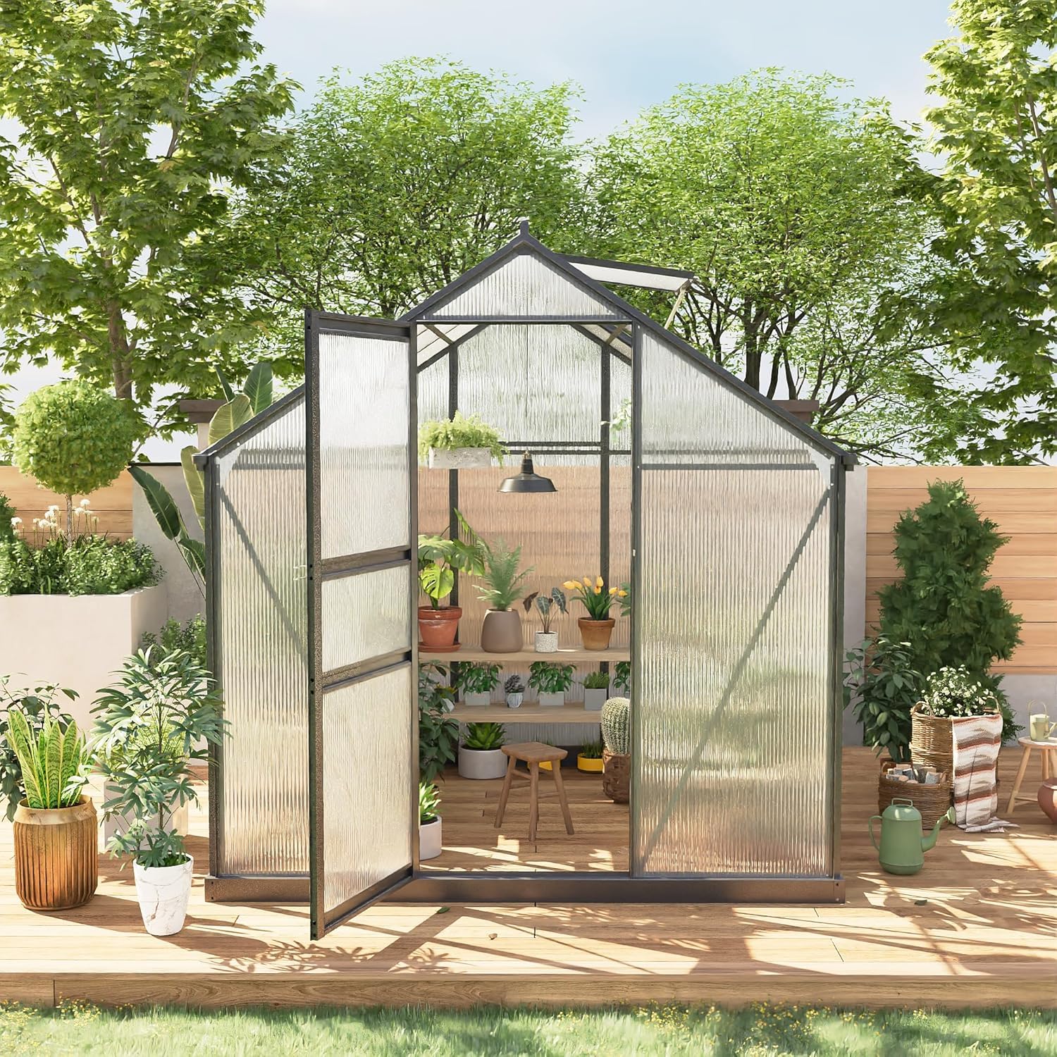 Photo 1 of ****INCOMPLETE SET/ MISSING ASSEMBLY PIECES (POSSIBLY BOX 1 OF 4***** 6x6FT Walk-in Greenhouses for Outdoors, Heavy Duty Polycarbonate Green House with Quick Setup Structure, Roof Vent, Push-Pull Lockable Door, Aluminum Green House for Garden Backyard, Pa