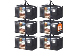 HomeHacks Extra Large Moving Bags with Visible PVC Window, Lightweight but Durable Storage Bags with Reinforced Handles, Storage Totes for Packing, Moving, Storage (93L, 6-Pack)