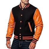 UGFashions Mens Varsity Letterman Baseball Bomber Jacket | Casual Fashion Wool & Faux Leather College/High School Jackets