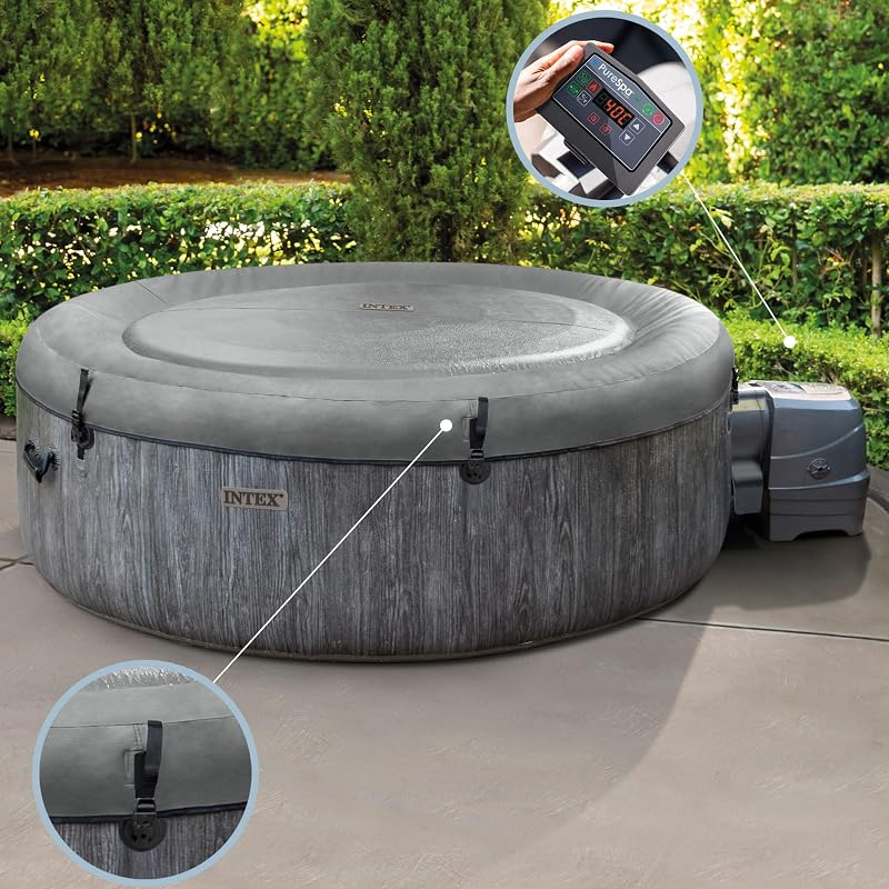 SPA Hinchable Circular Greywood Deluxe, 6 Personas, Ø216x71, Calentador, 170 Salidas Aire, Panel Control inalámbrico App, Depuradora Filtro S2, Accesorios incluidos (55101)