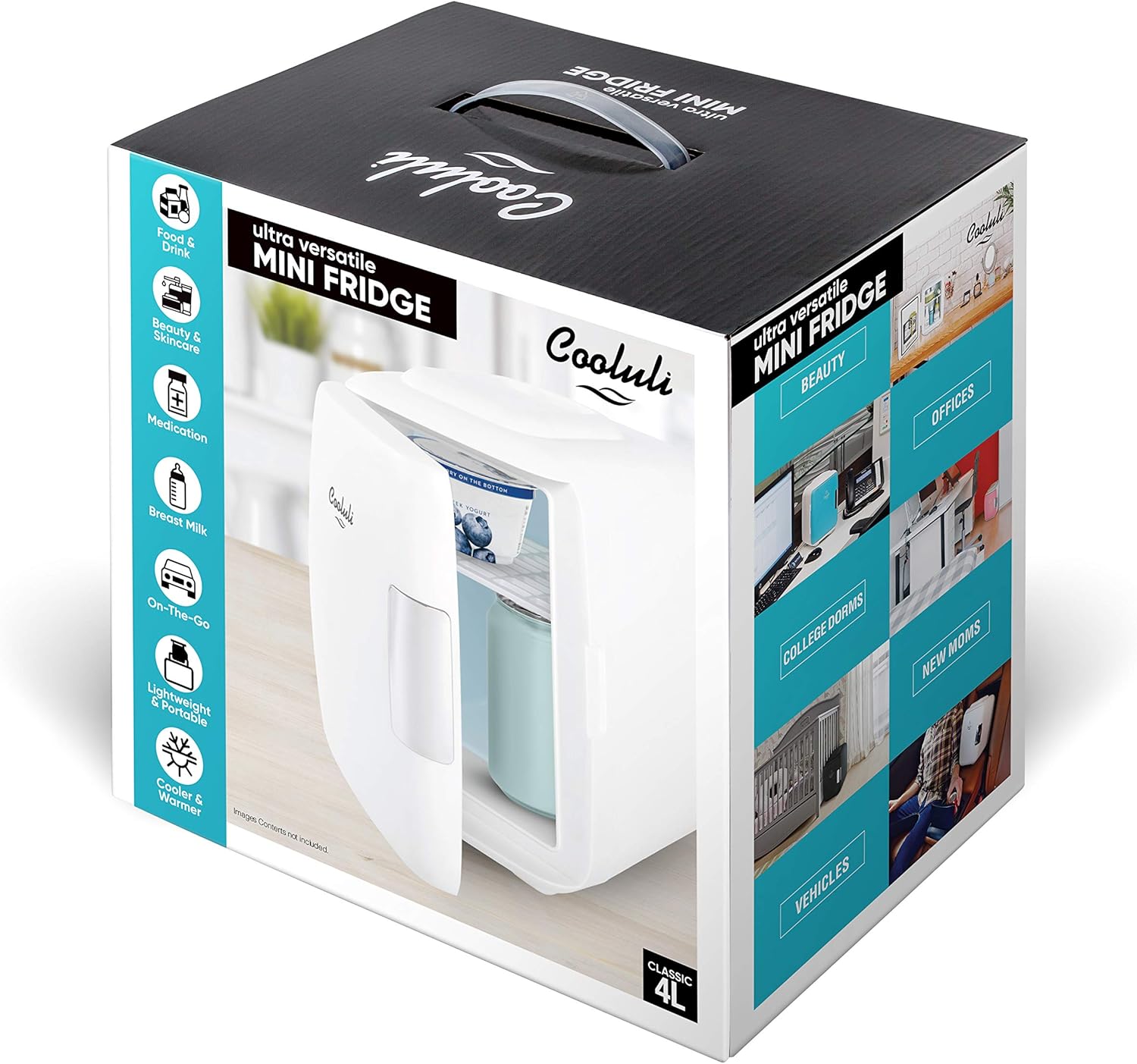 Cooluli Mini Fridge Electric Cooler and Warmer (4 Liter / 6 Can): AC/DC Portable Thermoelectric System w/ Exclusive On the Go USB Power Bank Option (White): Kitchen & Dining