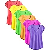 Sexy Basics Women's V-Neck Short Sleeve Tops | Semi Sheer Slub Burnout Fabric Workout T Shirts | Multi Packs & Colors