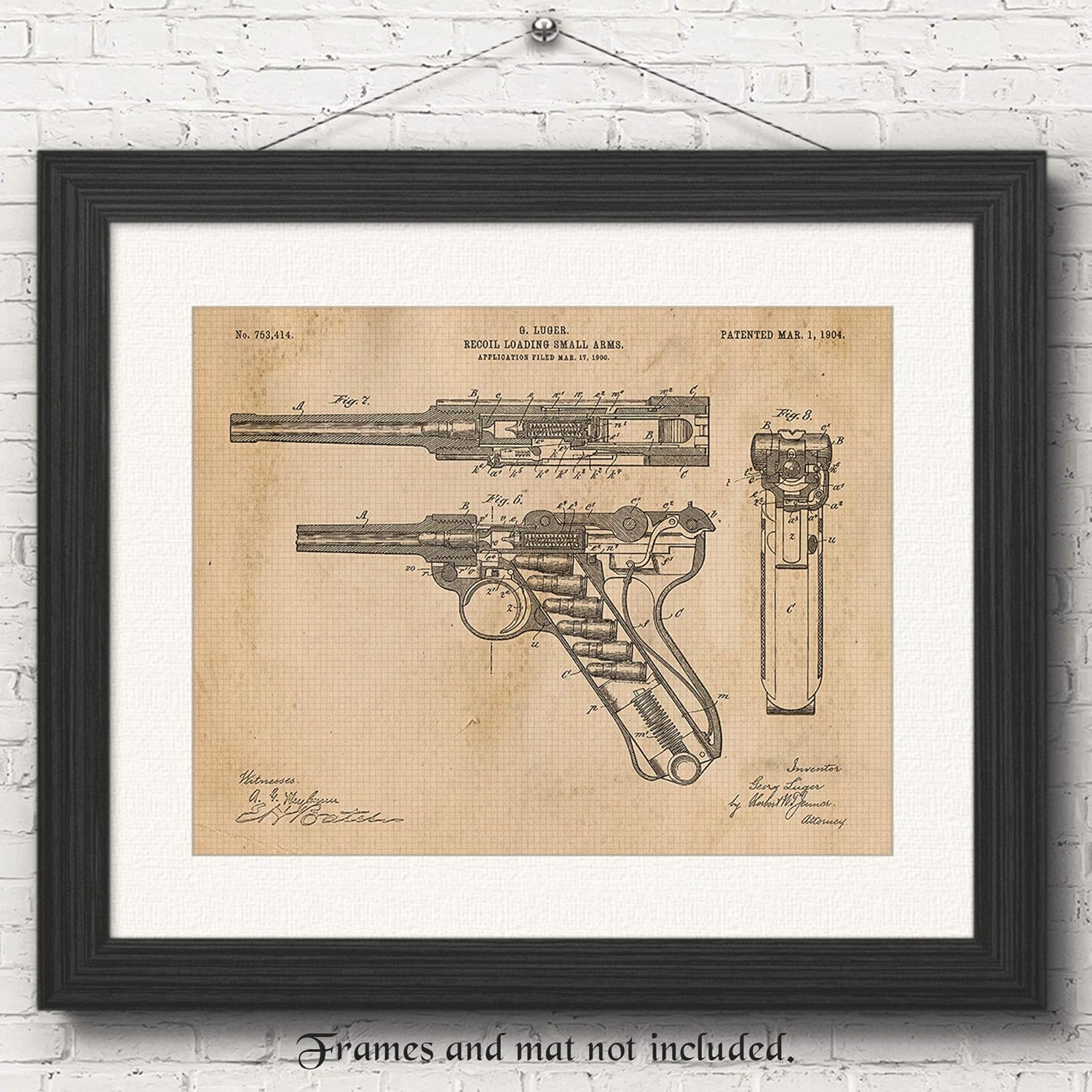 Amazon Com Original Luger Recoil Pistol Handgun Patent Art
