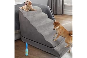 Foam Dog Stairs & Steps Ramps for High Beds 30-36 inches High Tall, LitaiL 6 Step Pet Stairs/Steps for High Beds 30 inch Large Dogs, Non-Slip Dog Ramps for Small Dogs, for Older Dogs/Cats