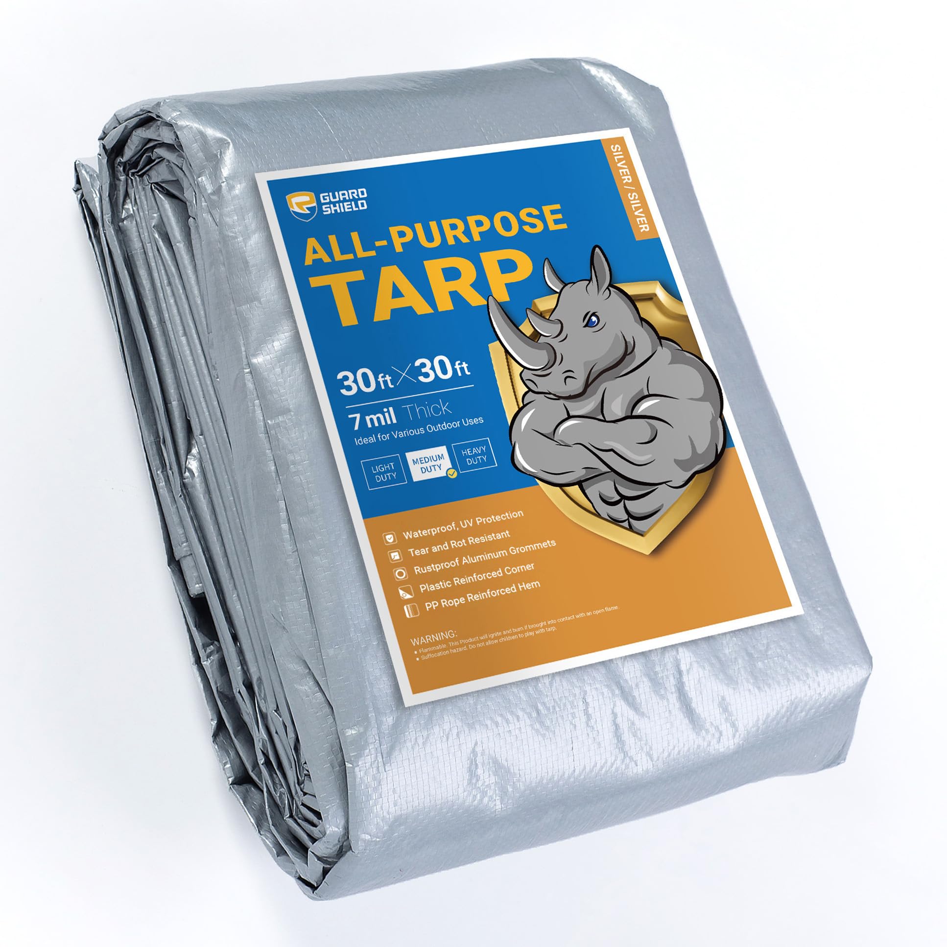GUARD SHIELD Silver Tarp Waterproof 30x30 Feet Medium Duty All Purpose Poly Tarps Cover 7mil Image