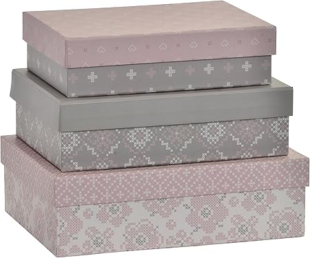 Item Cajas, Cartón, Rosa, 24.0x17.0x7.0 cm, 3 Unidades: Amazon.es: Hogar