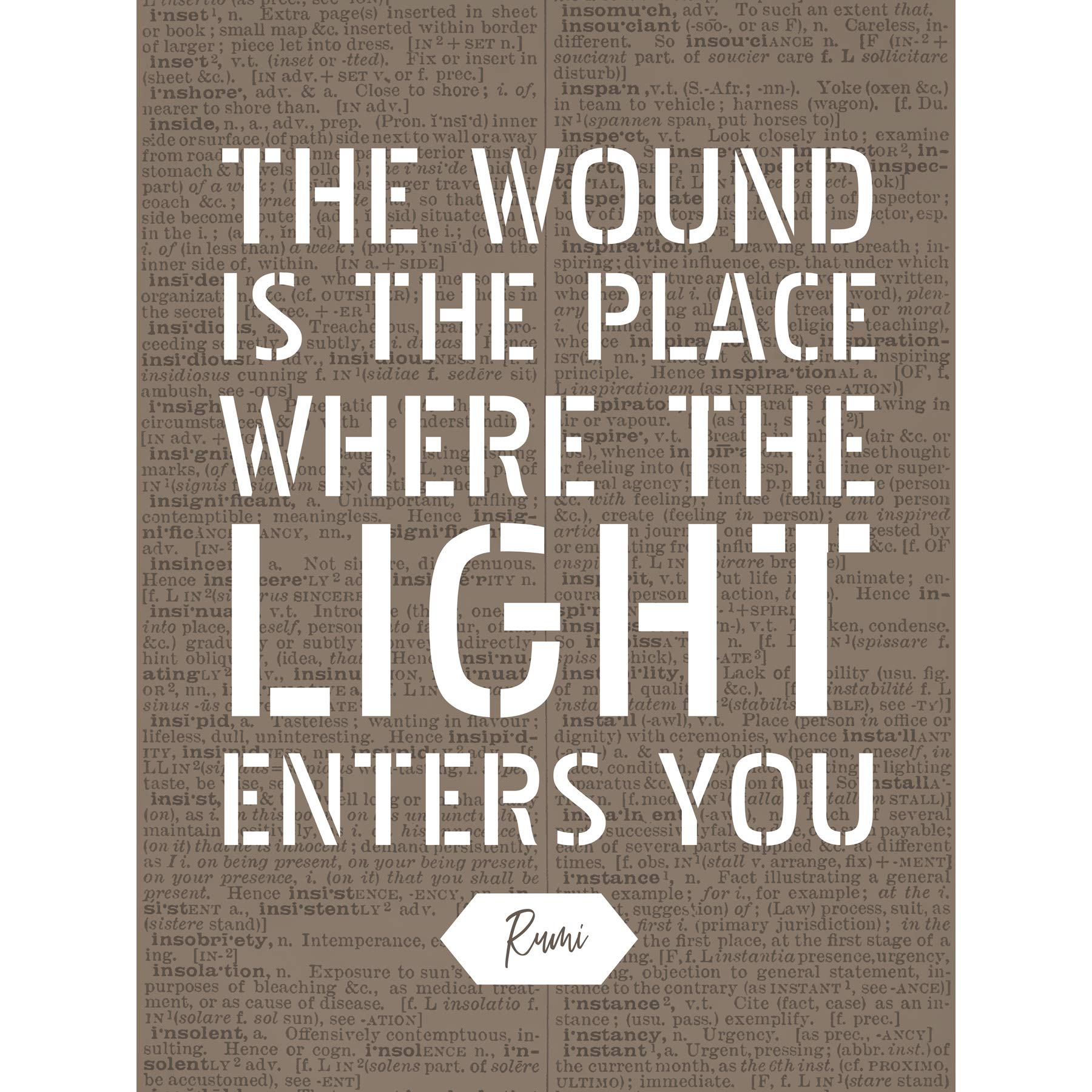 Artery8 Dictionary Quote Rumi Wound Light Enters Premium Wall Art Canvas Print 18X24 Inch