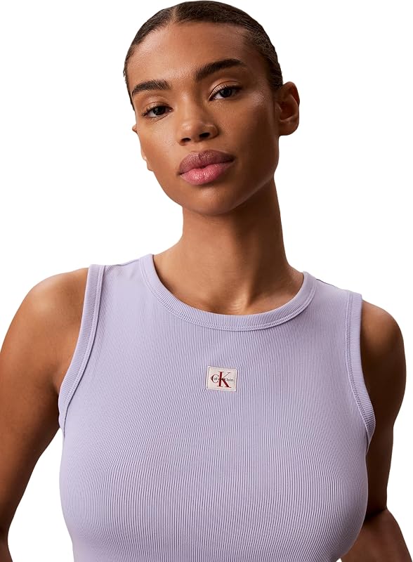 Damen Tank Top Woven Label Cotton Rib mit Logo, Violett (Cosmic Sky), S