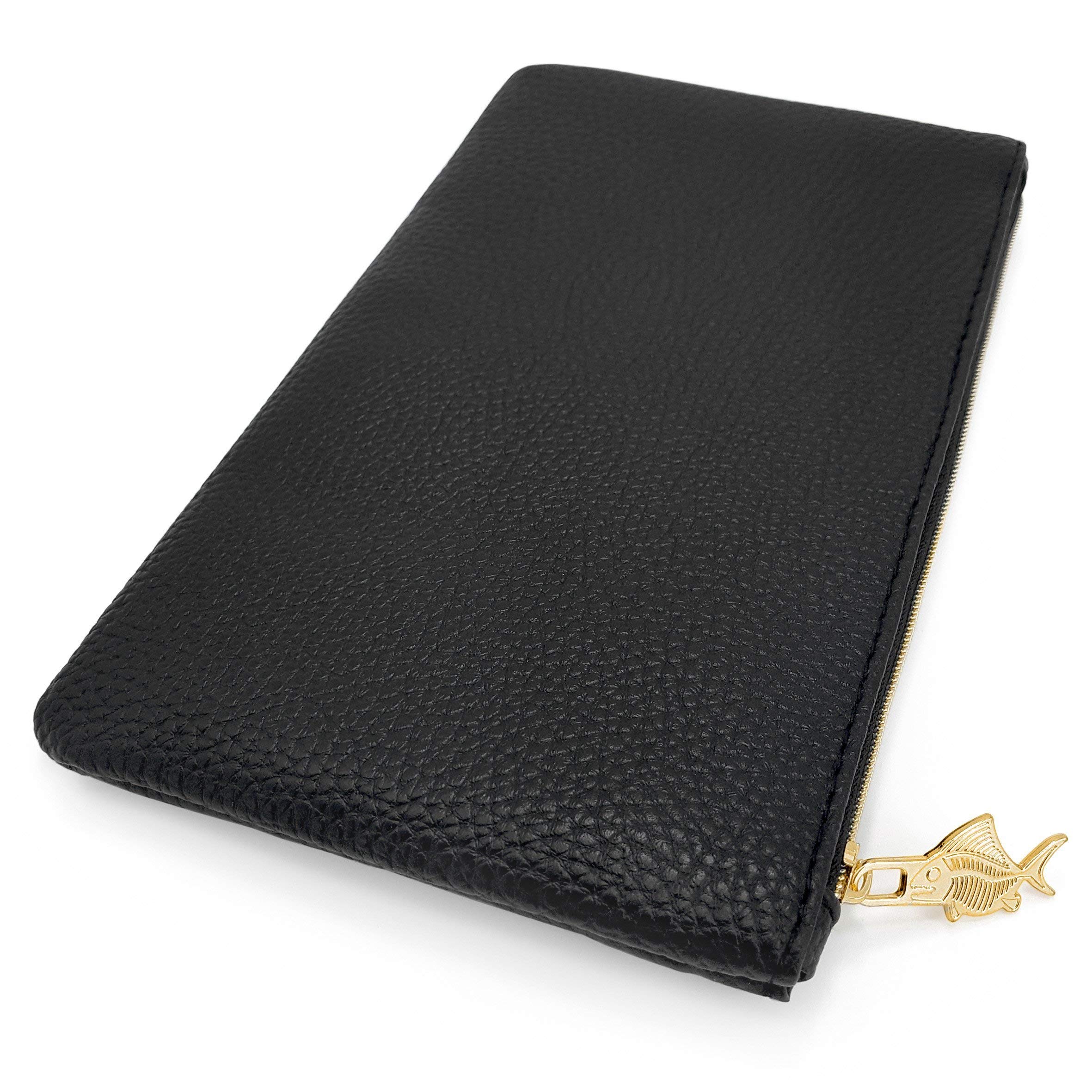 Fat Belly Fish Leather Look Pencil Case - Faux Leather Pencil Case - Black