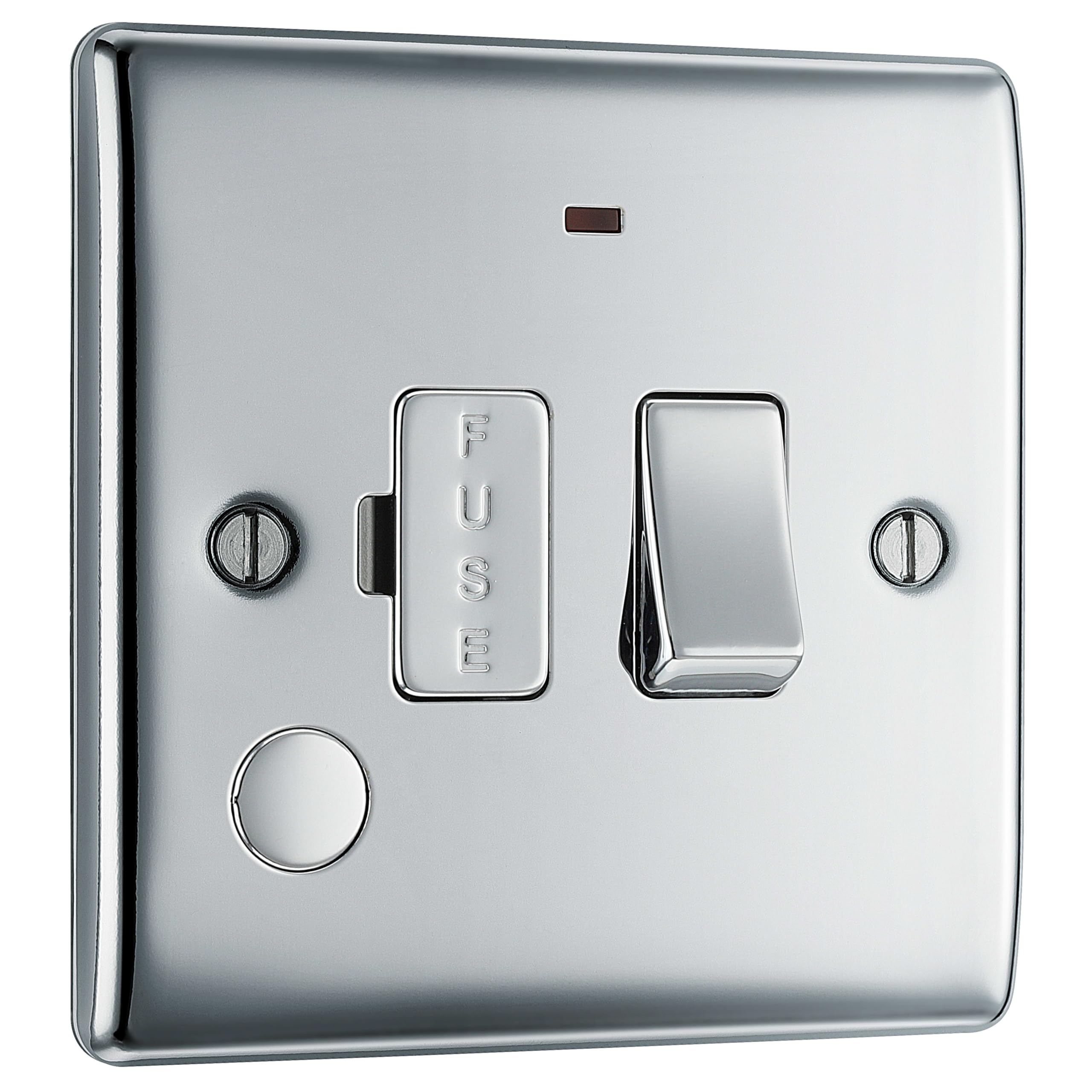 BG Electrical Switched Fused Connection Unit with LED Power Indicator and Flex Outlet, Fused Spur Switch, Double Pole, Raised and Slim Profile, Round Edges, Nexus Metal, Polished Chrome, 13A, NPC53 — image 1