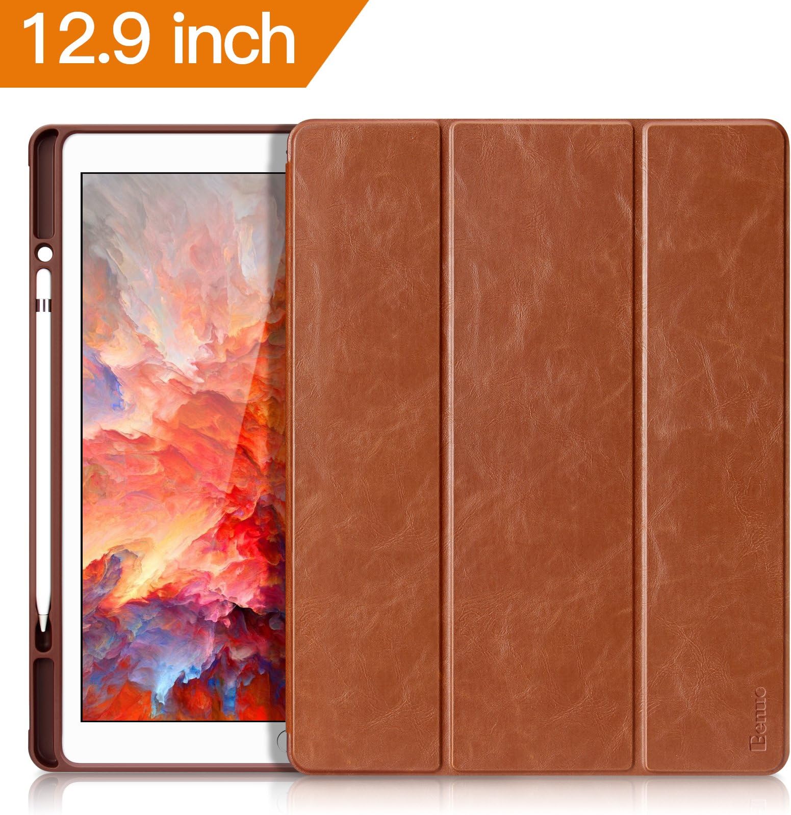 Benuo iPad Pro 12.9 Case 2017 2018 with Apple Pencil Holder, [Vintage Series] Folio Flip Leather Cover Auto Sleep/Wake Function for iPad Pro 12.9 Inch 2017 Released Table