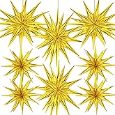 8 Pcs Star Balloons, Huge Gold Explosion Star Aluminum Foil Spike Balloons for Birthday, Baby Shower, Wedding, Bachelorette Party, Disco Party Decorations Supplies