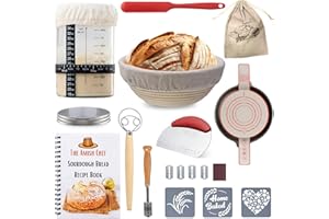 THE AMISH CHEF Complete Sourdough Bread Starter Kit, Glass Sourdough Starter Kit & Tons of Sourdough Bread Baking Supplies - Includes Sourdough Jar, Banneton Basket (Silicone Baskets and Jar)