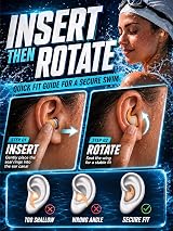 QQJOYCCI Swimming Ear Plugs 3 Pairs Reusable Silicone Waterproof Adults Teens view 2
