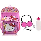 Sanrio Hello Kitty Backpack With Lunch Box for Kids | Insulated Lunch Bag Lunch Box for Girls, Boys, Toddlers | Backpack for School and Reusable Lunchbox with Matching Headphones and Water Bottle