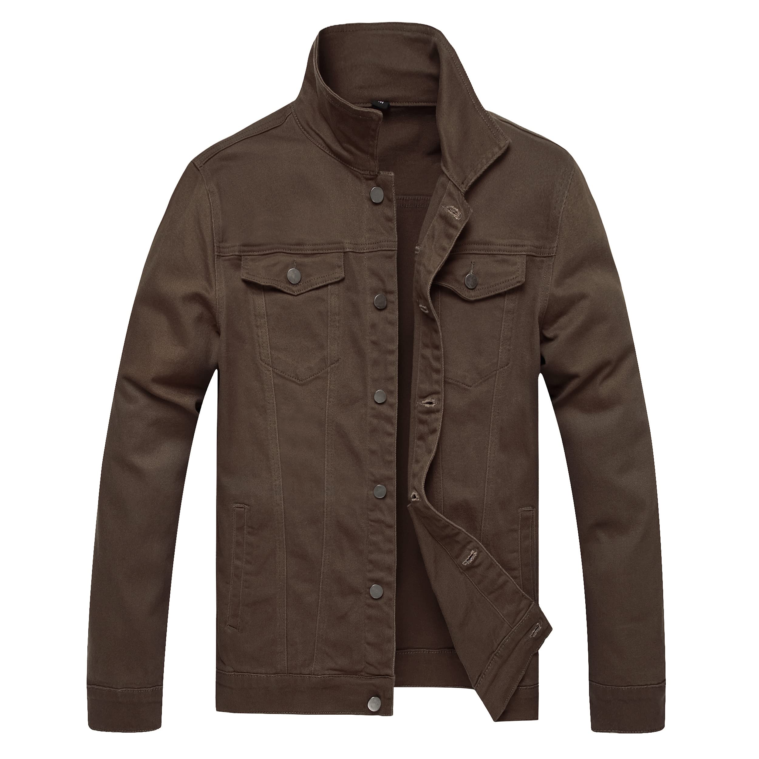 Photo 1 of BULUWIE Jean Jacket For Men, Men's Fashion Denim Jacket Washed Classic Casual Distressed Ripped Slim Fit Trucker Jacket?M3072 Brown M