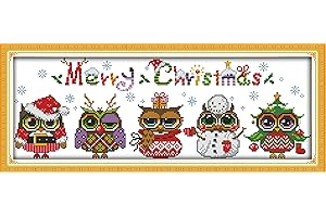 Amiiba Stamped Cross Stitch Kits, Merry Christmas Owls DIY 11CT 23.6x9.0 inch (Owl)