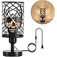 Modxian Skull Table Lamp with Plug-in Switch, Black Industrial Nightstand Lamp with Round Skull Metal Cage Lampshades, E26 Goth Desk Lamp for Bedroom, Festive (Plug-in Switch lamp)