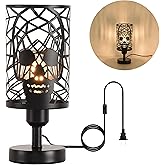 Modxian Skull Table Lamp with Plug-in Switch, Black Industrial Nightstand Lamp with Round Skull Metal Cage Lampshades, E26 Goth Desk Lamp for Bedroom, Festive (Plug-in Switch lamp)