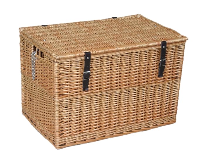 Large Wicker Storage Chest or Hamper, Integral Handles and Straps
