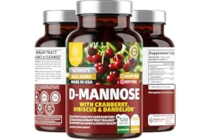 Number One Nutrition Premium D Mannose Supplement for Women and Men [Max Strength, 1350MG] Natural D-Mannose with Cranberry, Hibiscus and Dandelion for Urinary Tract Health, 120 Count
