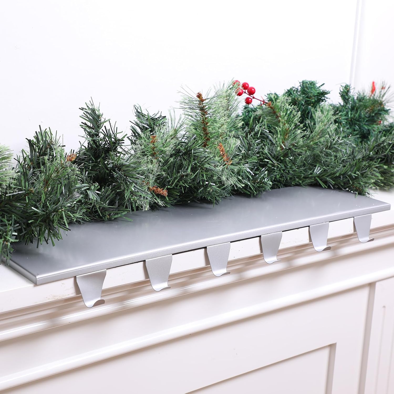Ornament Hooks - Ceenna Christmas Stocking Holder with 6 Hooks Mantel Stocking Hangers Metal Hanging Hooks with Protective Pads Holder Mantel Heavy Duty for Fireplace Shelf Staircases Xmas Party Decor (Silver)