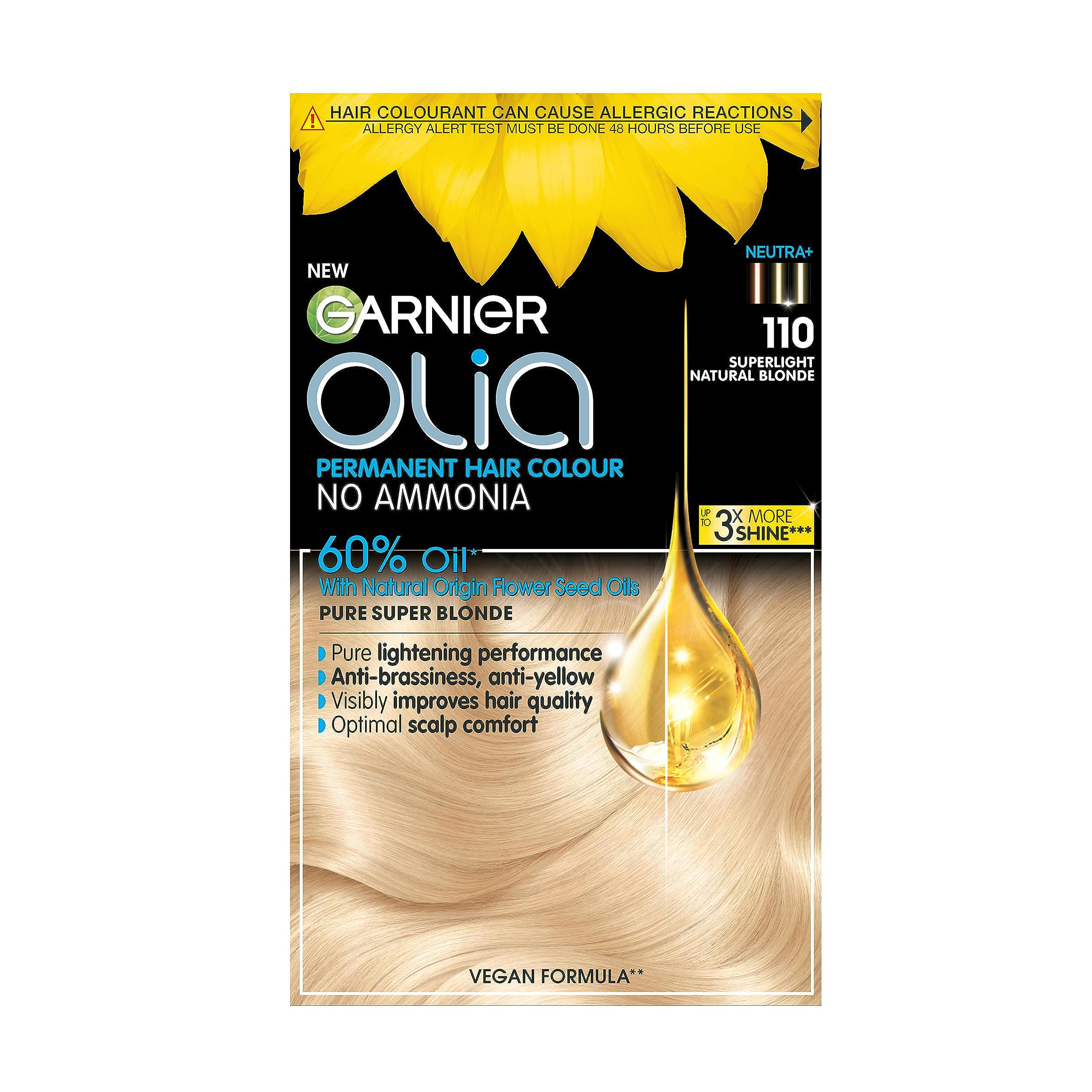 Garnier Olia Permanent Hair Dye, No Ammonia, Full Grey Coverage, Long-lasting Colour & Shine, Vegan Formula, Colour: 110 Super Light Natural Blonde, 230g โ image 1