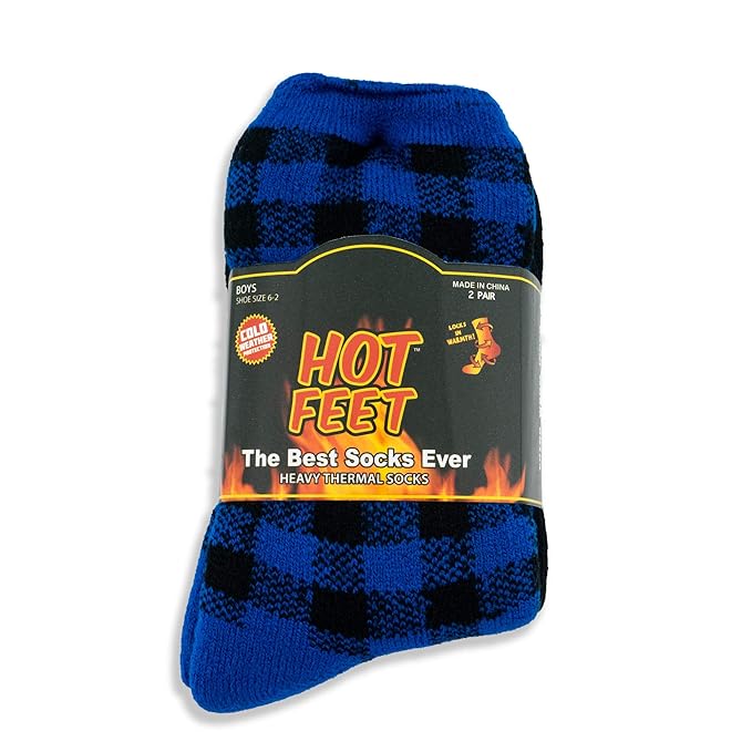 Hot Feet Boys 2 Pairs Heavy Thermal Socks Thick Insulated Crew For Cold Weather Size 6 135 Age 5 11