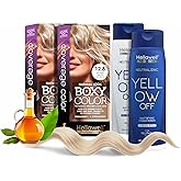 Professional Coloring kit - Permanent color cream hair dye.12.8 Ultra Light Special Ash Blonde + Violet -Purple Shampoo and Conditioner Kit Toner for Blonde Hair Neutralizes yellow and orange tones.