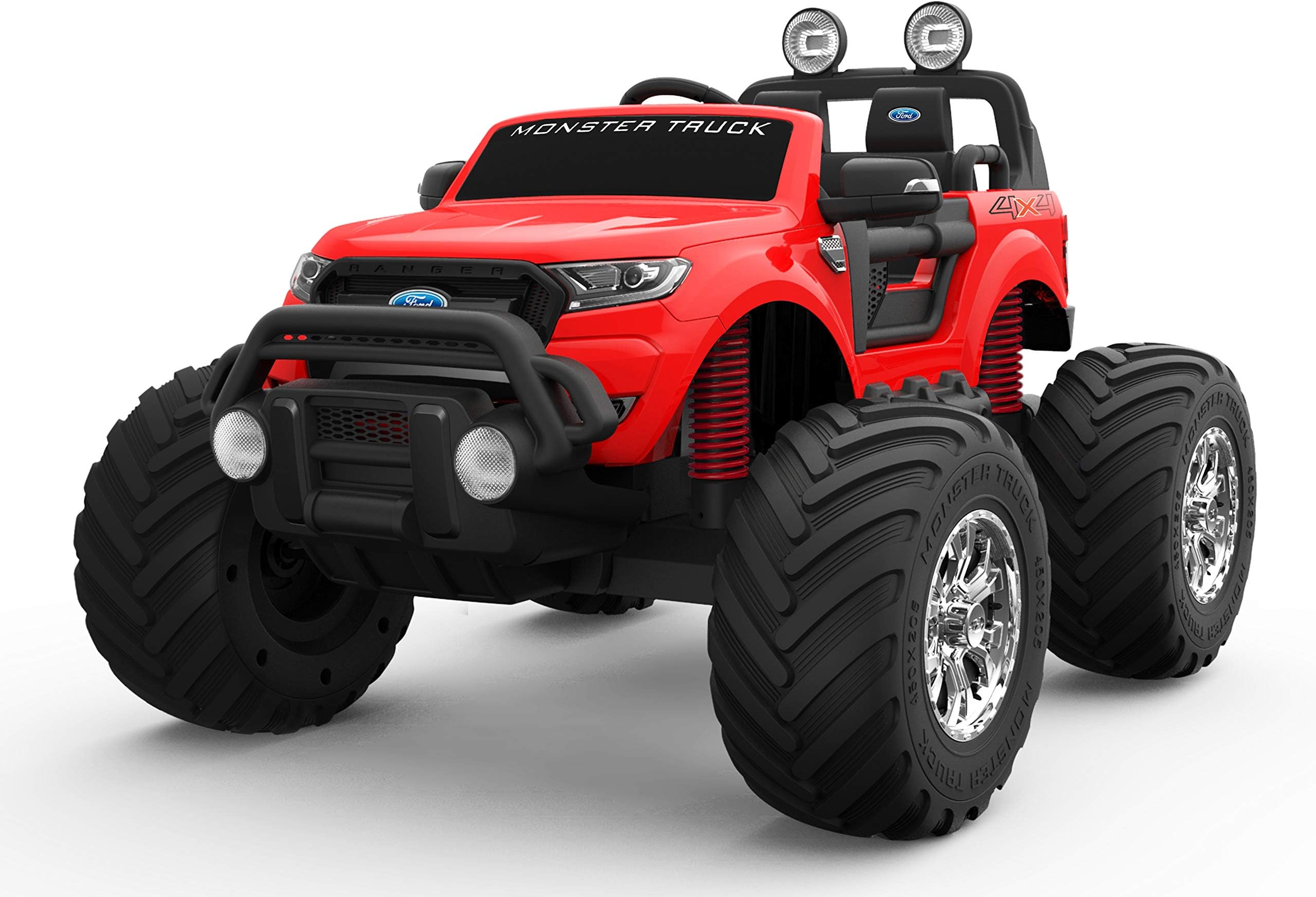 12V 10A Ford Ranger Licenced Monster Truck 4 Motors Kids Electric Ride on Car and (RED)