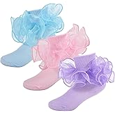 MKYSZLT Baby Girls Ruffle Socks 2-Layer Lace Frilly Turn Cuff Fancy Dress Socks Toddler Girl Preemie Newborn Infant Kids