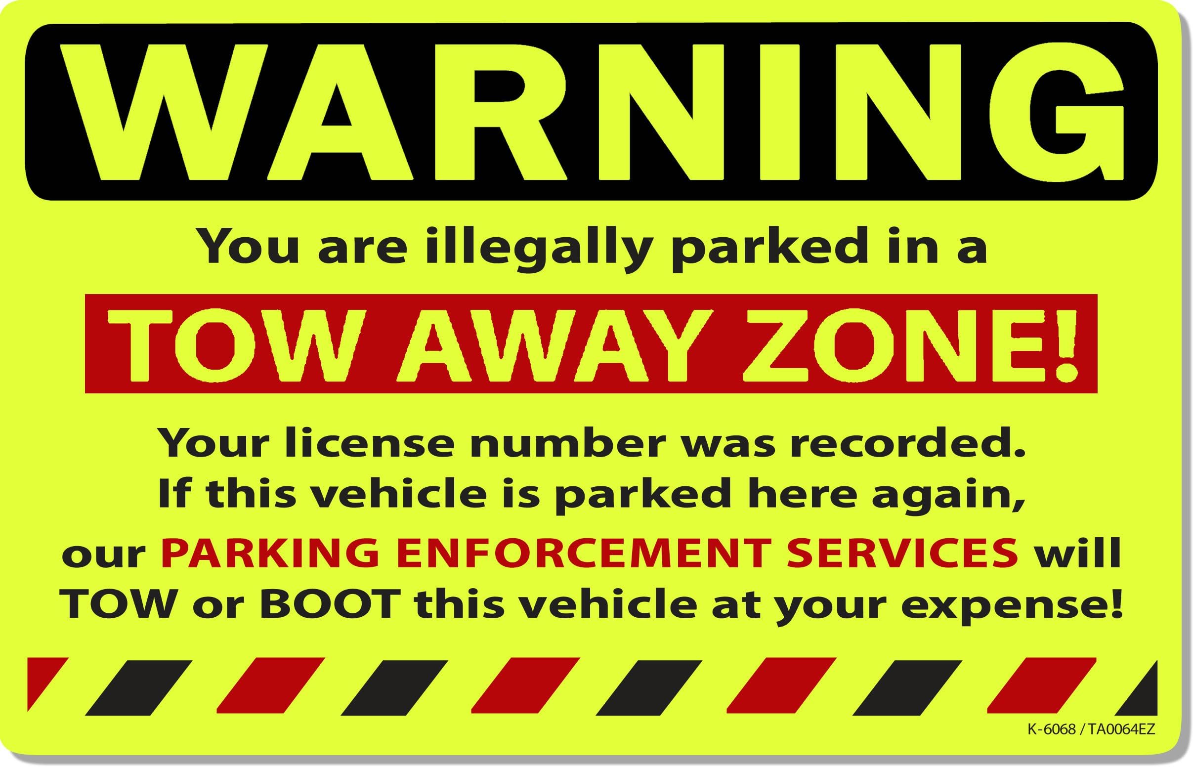 25 Yellow Fluorescent Tow Away Zone! Warning Violation Towing Auto Car Window Stickers 8" X 5"