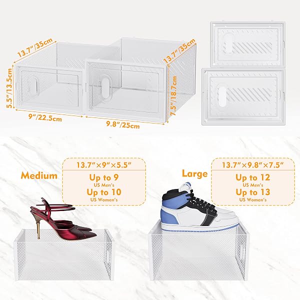 SIMPDIY SHOE BOX, 12 PACK LARGE SHOE STORAGE BOXES CLEAR PLASTIC STACKABLE, SHOE ORGANIZER CONTAINERS WITH LIDS FOR SIZE 13