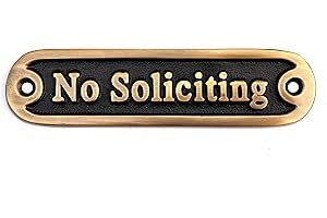 TA DIZAYN Brass No Soliciting Thank You Sign 5" - Solid Brass Wall Plaque - No Soliciting Thank You for House/Office, Self Adhesive Modern Design Door Sign, Home Decor Accessories Door Or Wall