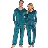 Ekouaer Couples Matching Pajamas Sets Velvet PJs Set for Men and Women Velour Long Sleeve Sleepwear S-XXL
