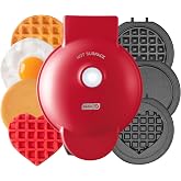 Dash MultiMaker Mini Waffle Maker, 5 Removable Waffle &amp; Griddle Plates, Red | Pancake Griddle, Waffle Iron, Removable Plates for Chaffles, Heart Waffles, Eggs, and Hash Browns