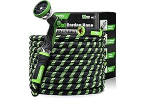 RAINPOINT Metal Garden Hose 50 ft - No-kink 304 Water Hose with 10 mode Nozzle - Brass Connection, Swivel Handle, Flexible Hose,Lightweight, Puncture