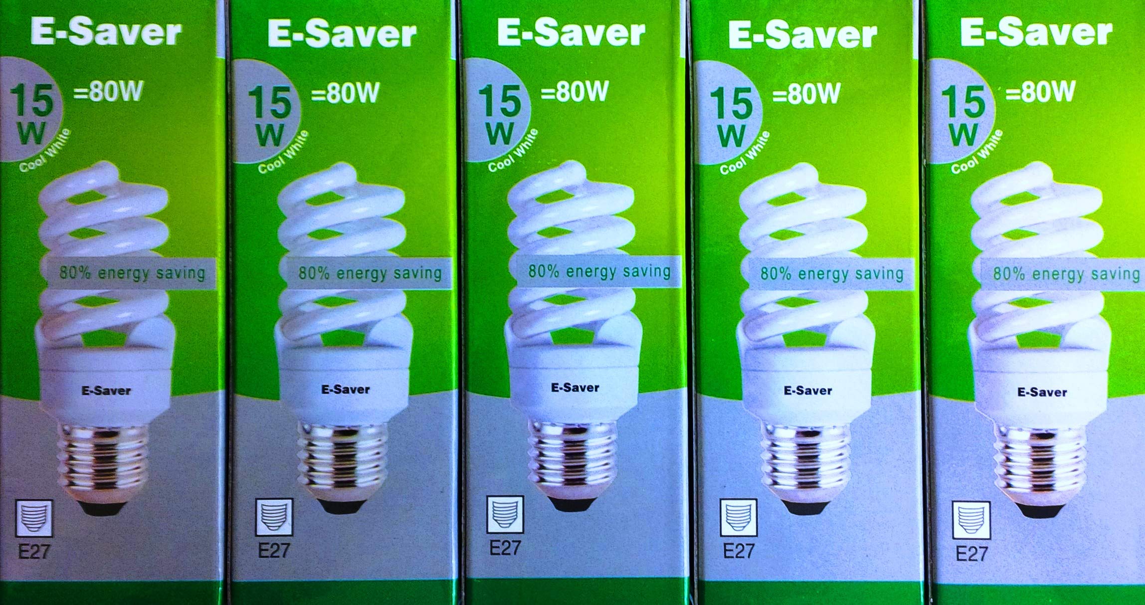 E-Saver - CFL Full Spiral - Energy Saving Light Bulbs -15w = 80 Watt - (Pack of 5) - 4200k Cool White Light Bulbs - Screw in Cap - Screw Edison (ES - E27 Bulb)