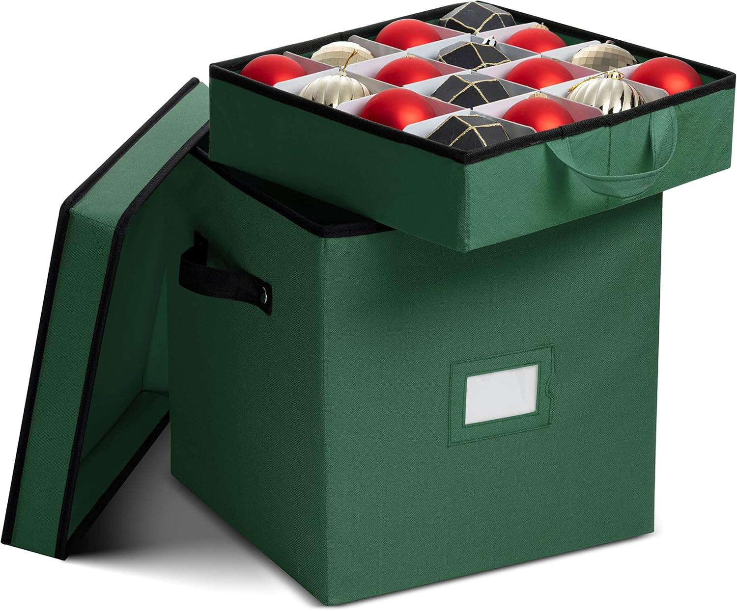 Holiday Décor Storage - Zober Christmas Ornament Storage Box - Stores 64 Ornaments - Non-Woven, Tear- Proof Christmas Ornament Storage Containers - 3 Inch Cube Compartments - Green