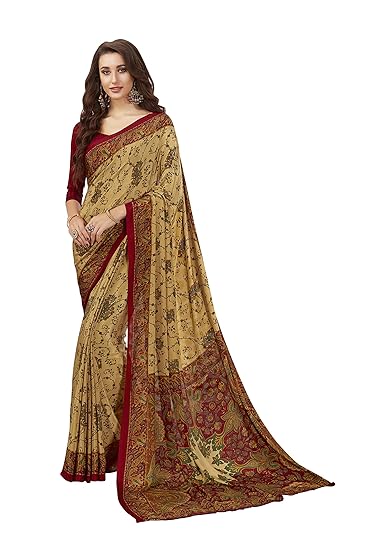 crepe Saree (fusion-8310-a-ct_ Red_ One Size)